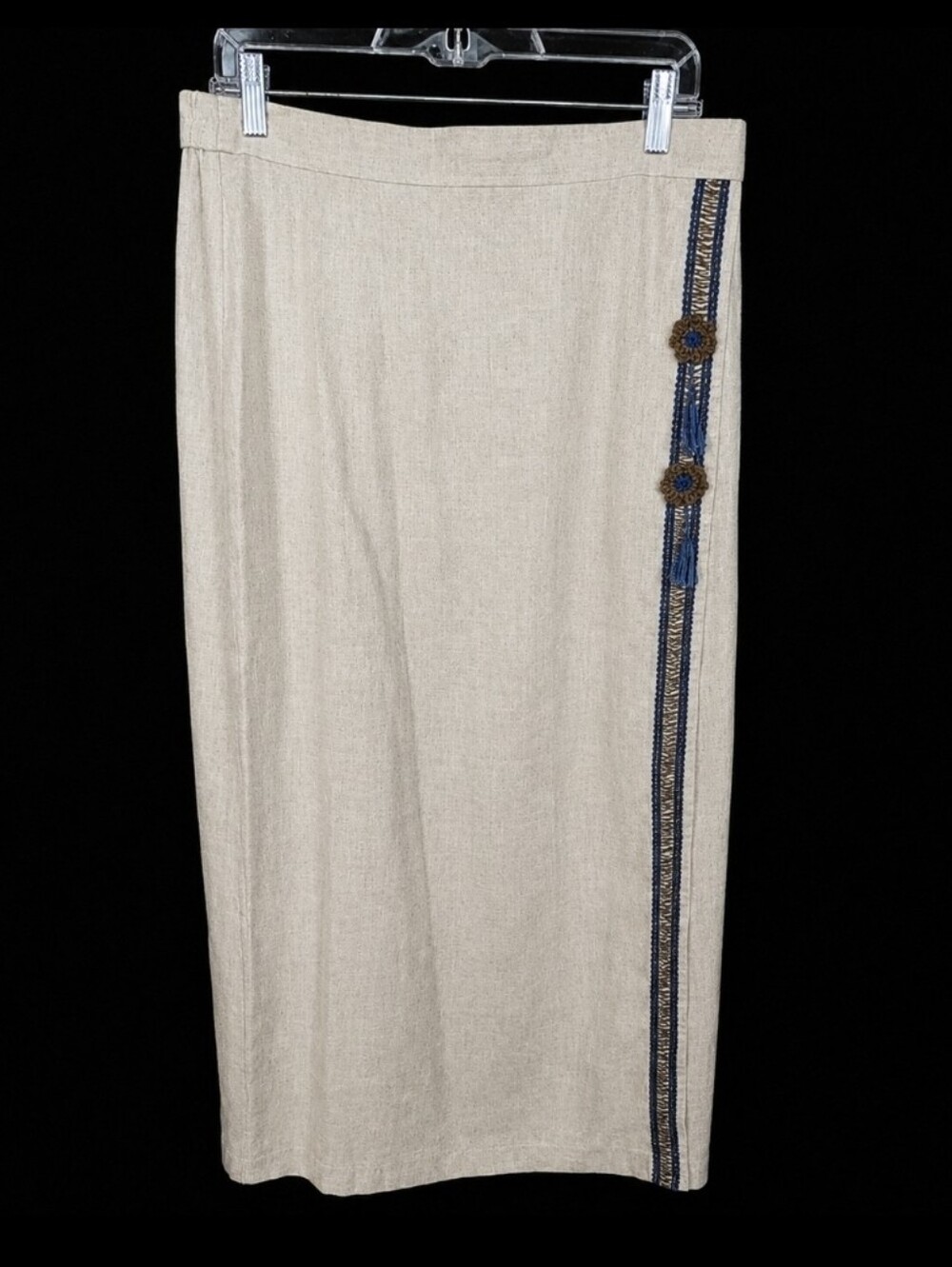 New Frontier Cream Midi Skirt with Navy Crochet Western Accent XL (8310)